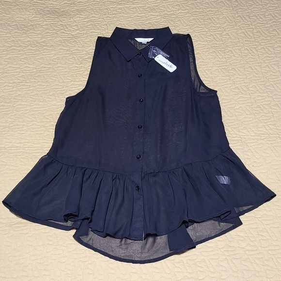 Charming Charlie sheer peplum sleeveless blouse size L - Picture 4 of 8